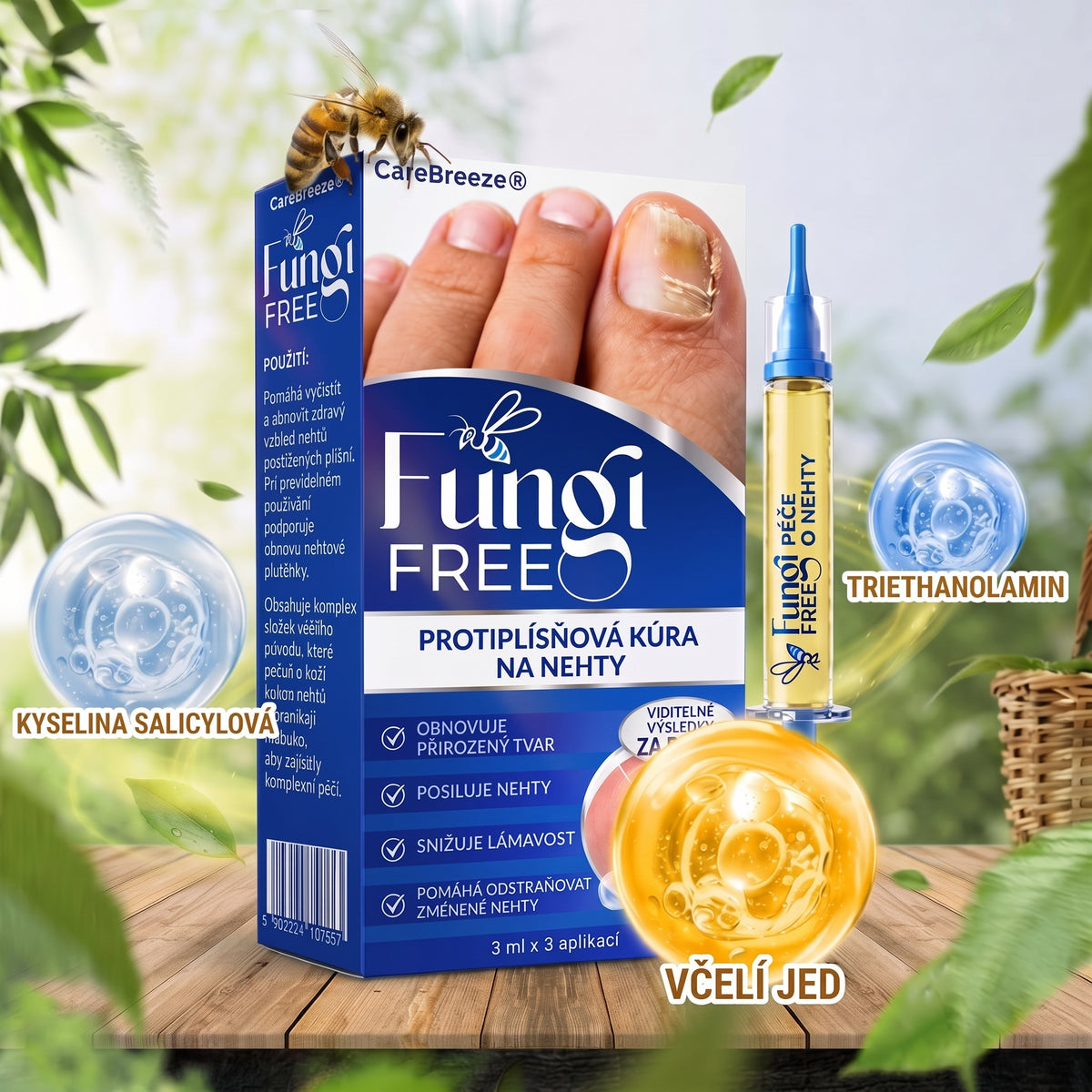 🇪🇺 Certyfikowany w UE 👩‍🔬 CareBreeze® Fungi Free – Intensywna Kuracja do Paznokci na Bazie Jadu Pszczelego ✨