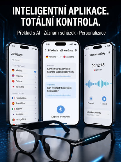 👓 Chytré AI brýle s kamerou 8 MP – překlad v reálném čase do 160+ jazyků, Bluetooth a inteligentní AI funkce🏆